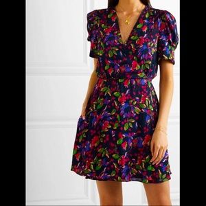 NWOT - SALONI Lea Wrap Mini Dress in Indigo Carlotta Floral. Size 6.